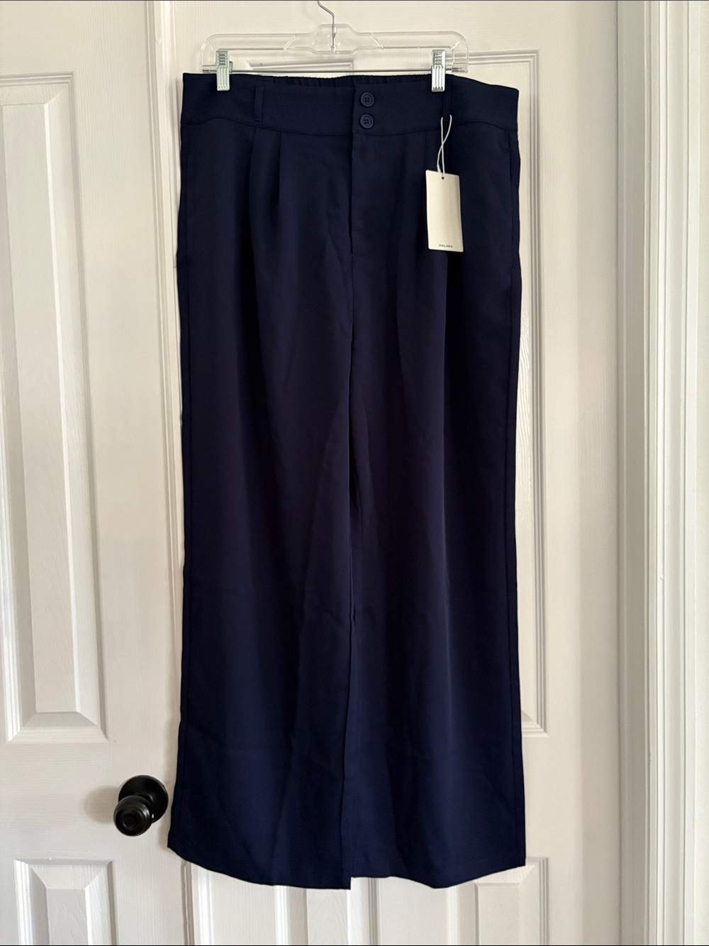 Halara Navy Blue Wide Leg Flowy Pants with pockets stretch waist Womens XL NWT
